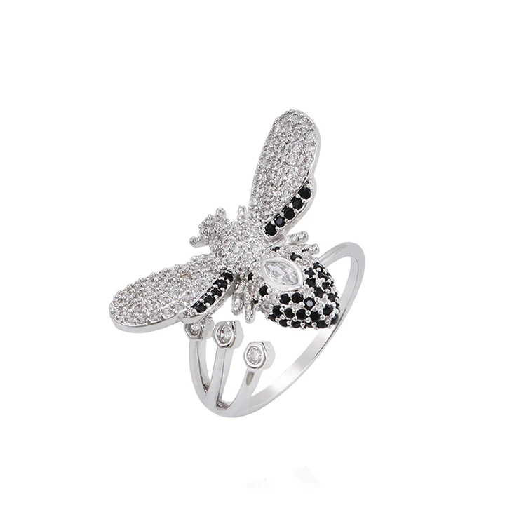 R-50 Xuping fashion new design rhodium plated multi-stone bee style opening ring for women