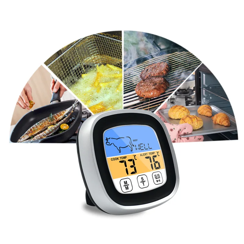 Digital Touchscreen Food Thermometer for Meat Poultry Fish Cooking in Frying Pan Smoker Oven BBQ Grill with Sensitive Color LCD