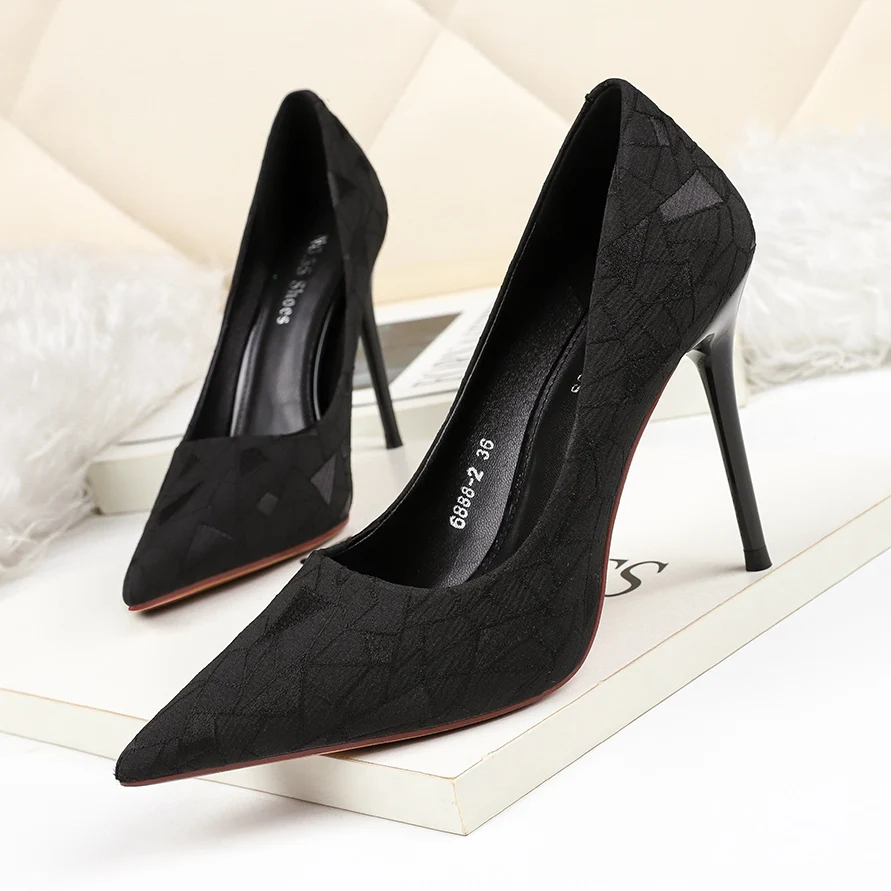 

Wholesale 2020 fashion sexy pointed shallow mouth black high heels shoes for women, Black/khaki