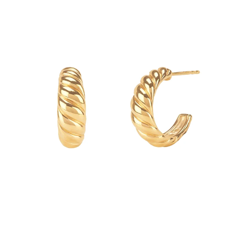 

18K Gold Plated Twisted Croissant Earrings C Shape Geometric Earrings for Women Titanium Steel Minimalist Hoop Earrings 2020 Jew