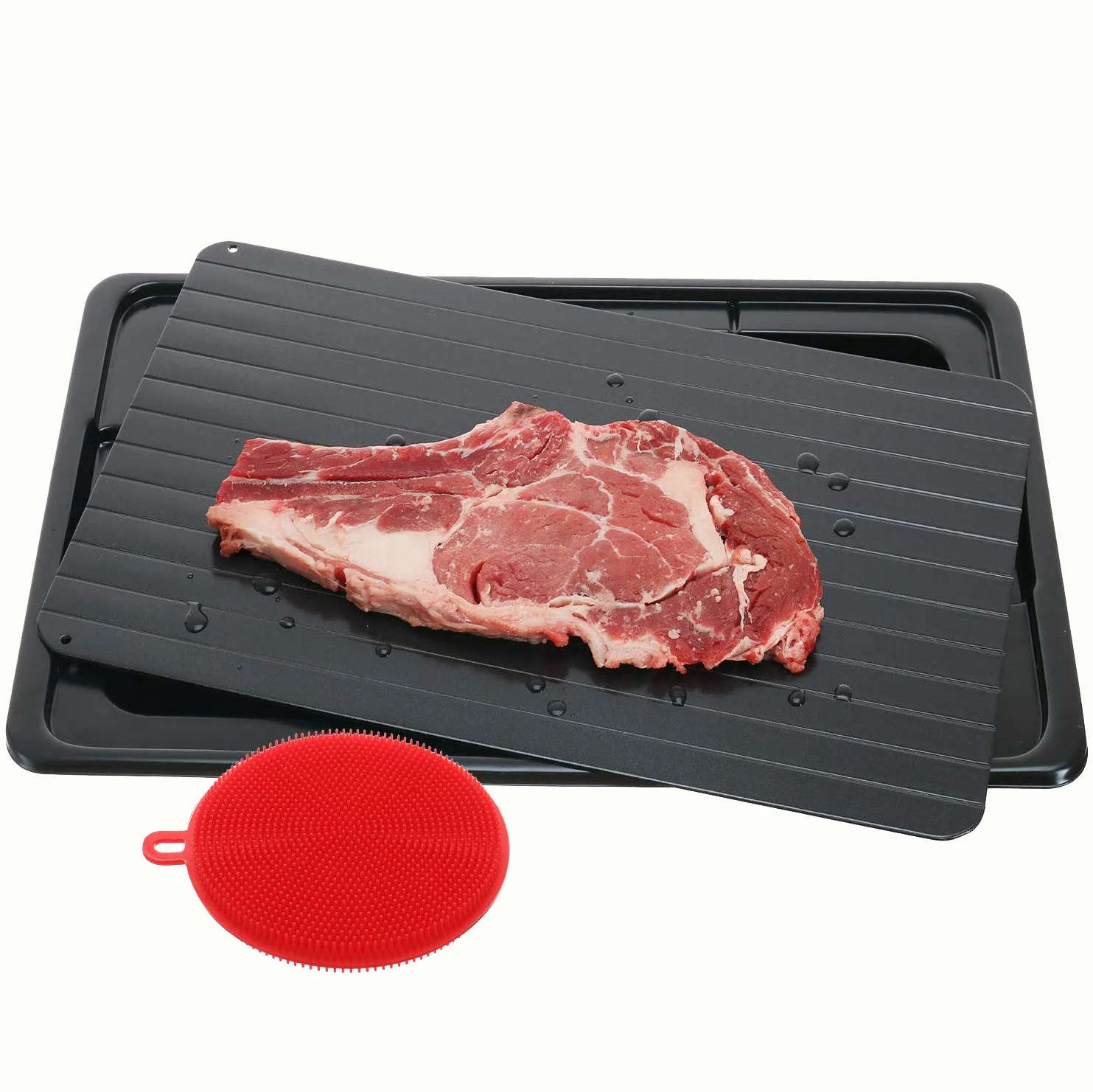 

Meat Defrosting Tray, Frozen Defrost Tray Meat Defrosting Fast Food Thawing Thaw Kitchen Plate Rapid, Black