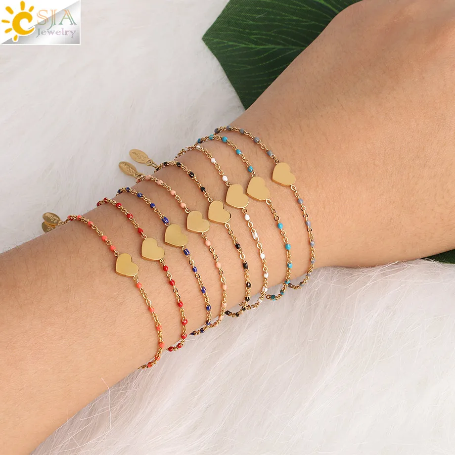 

CSJA jewelry miyuki bracelet women heart chain stainless steel bracelet for lover girlfriend S412