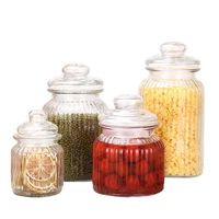 

Set Of 4 glass storage jars ribbed glass for Tea Coffee Sugar Preserving/glass canister set 350ml 650ml 1000ml 1350ml