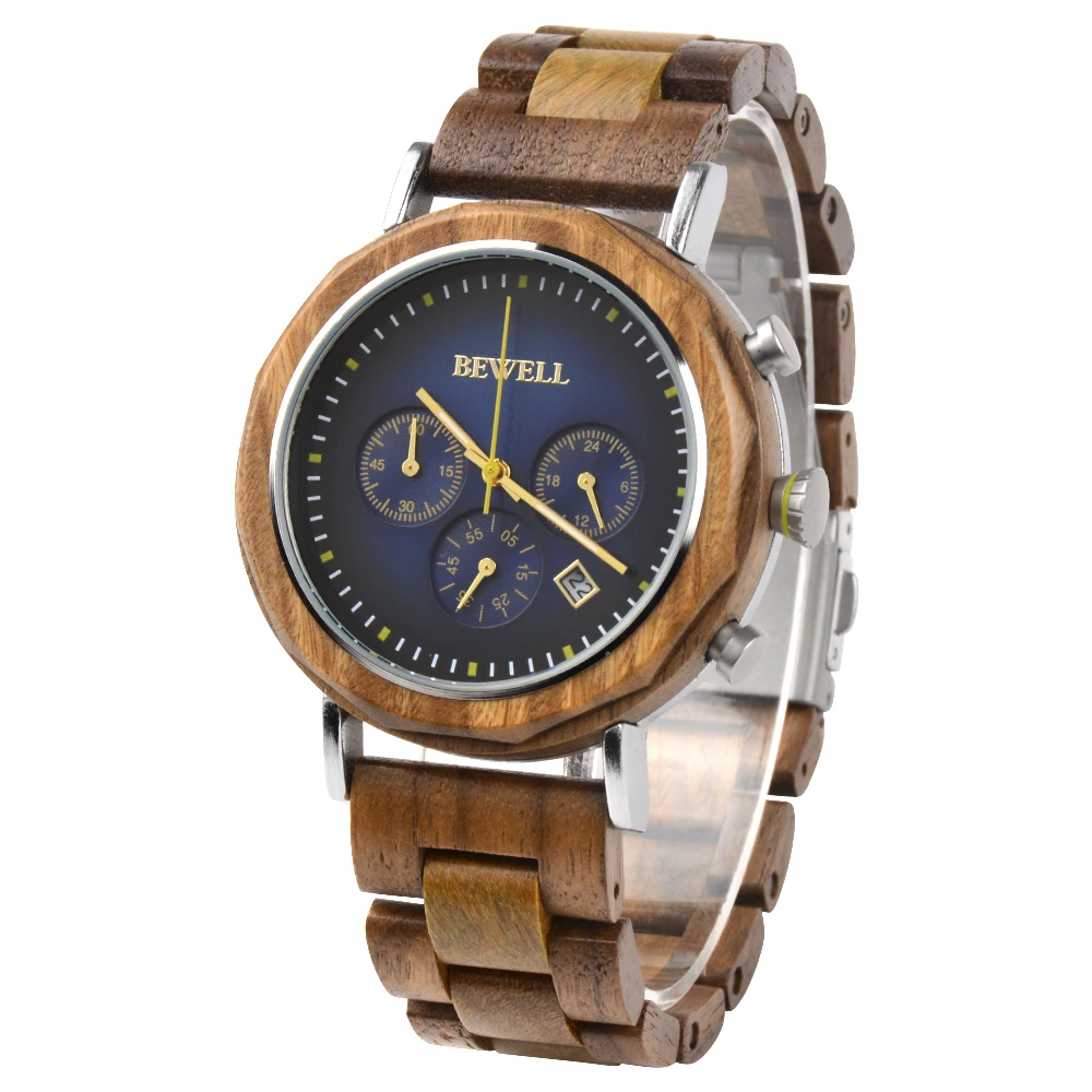 

New Fashion Wood Strap Watch Chronograph Functional OEM Wooden Watches China Supplier Watch