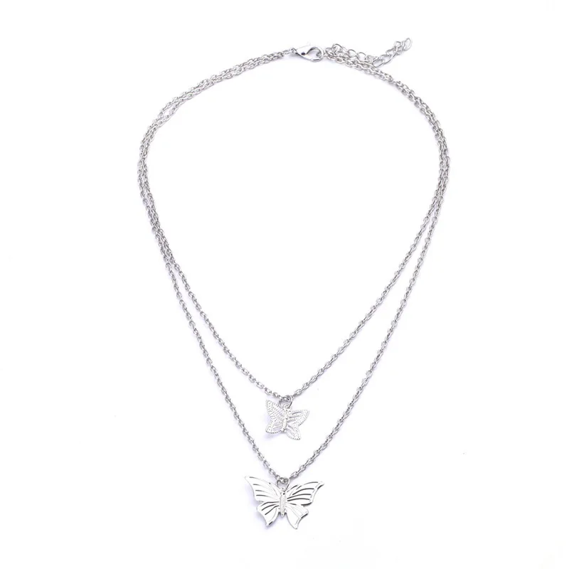 

Ruigang 2020 Simple Style Hollow Cute Animal Clavicle Chain Necklace Double Layered Long Pendants Butterfly Necklaces Bijoux