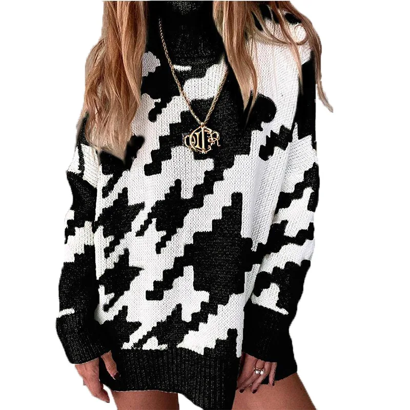 

2021 autumn winter new casual retro Pullover Top Turtleneck length sweater dress