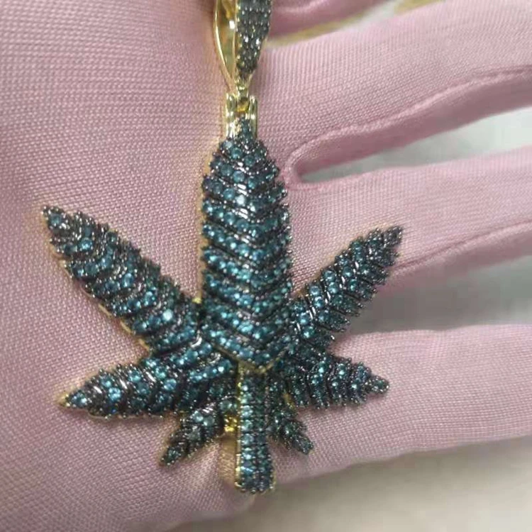 

jialin jewelry Latest fashion Small Weed Herb Charm Necklace hip hop Jewelry Set Maple Leaf gold silver Pendant Necklaces
