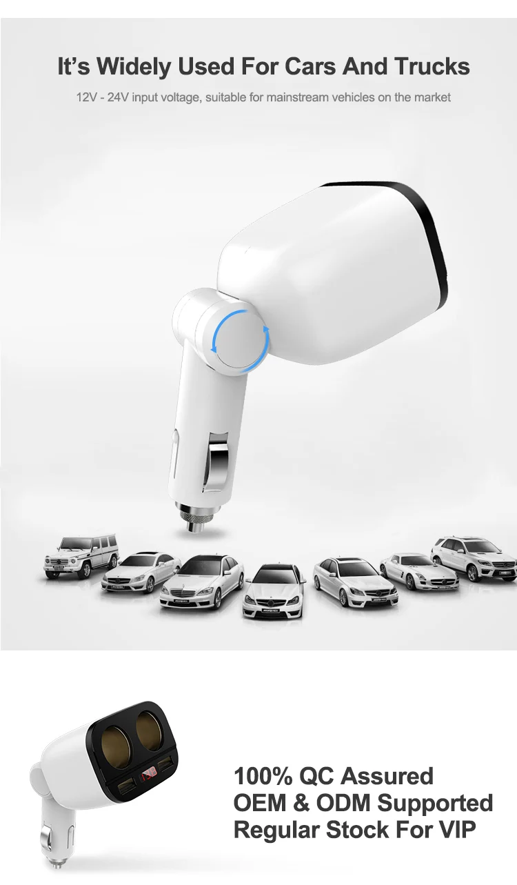 Universal 12V 24V DC 5V 3.1A Fast Charge Cigarette Lighter Adapter Dual USB Car Charger With 2 Cig And Voltage Screen Display