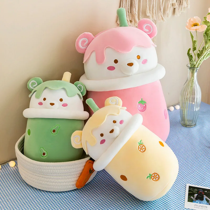 

Wholesale New Creative Milk Tea Cup Doll Fruit Animal Teddy Bear Plush Doll Toy Throw pillow 25cm 30cm 40cm