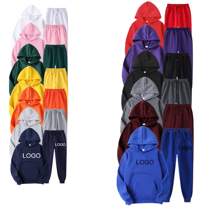 

Wholesale Custom Logo Unisex Jogger Plain Sweatshirts Pullover Tracksuit Fleece Blank Sweatpants And Hoodie Set, Customized color