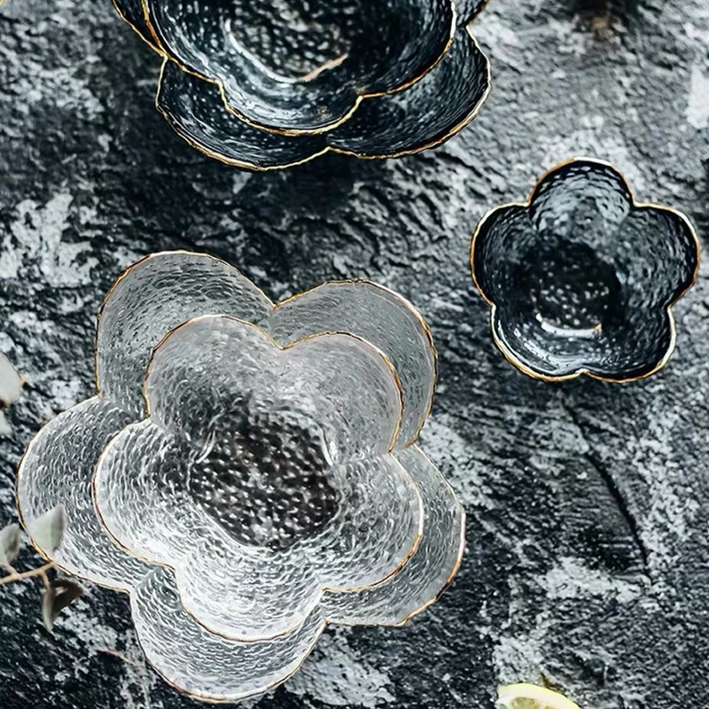 

3.5inch Gold Rimed lass Salad Bowl Cherry Blossoms Fruit Bowls Candy Bowls Tableware Set