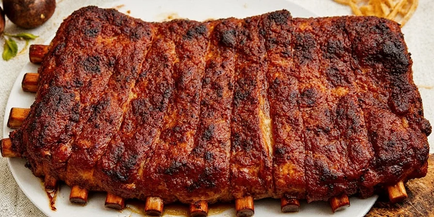 Cumin and orange zest rubbed ribs on a tray