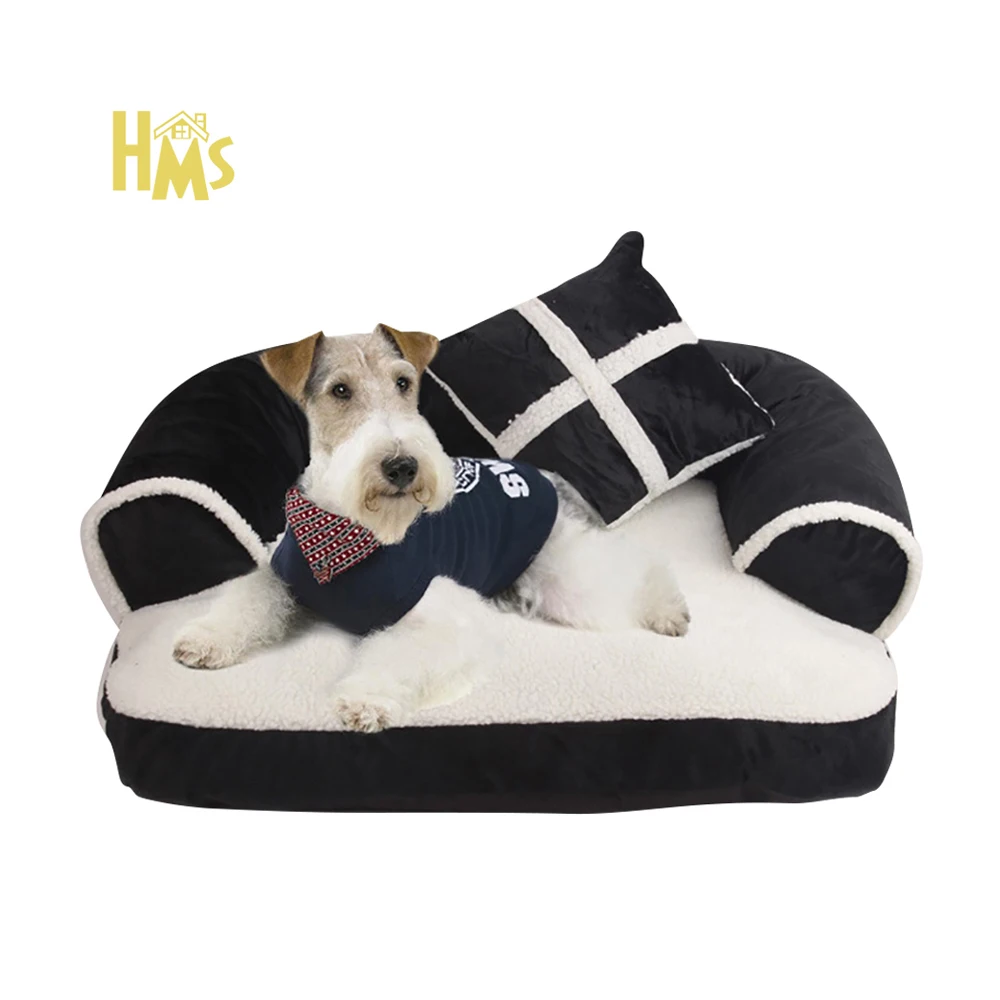 

HMS Pet Supplies Wholesale High Quality Indoor Warm Soft Designer Plush Luxury Wool Dog Cat Pet Bed Sofa With Pillow, Picture