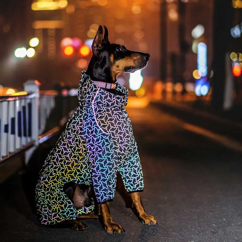 

Hot Wholesale Large Dogs Raincoats Adjustable Pets Waterproof Clothes Unique luminous pattern Rain Jackets