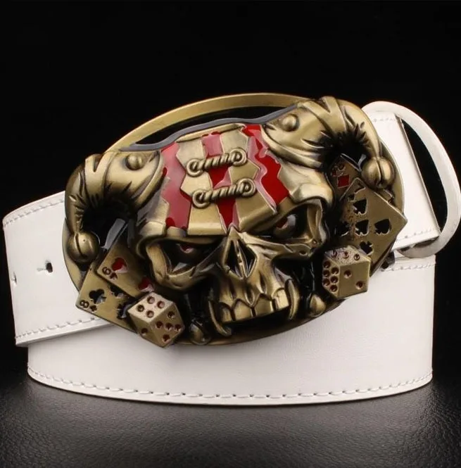 
whole sale rate customized Punk Rock Skull Poker Card Metal Buckle Belt in high quality 