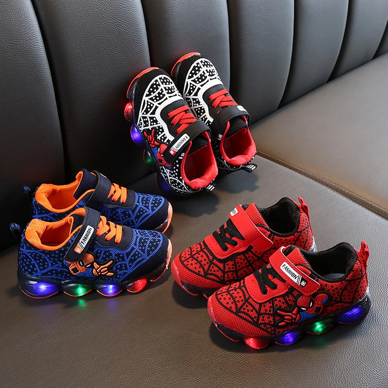
Manufactory Price Amazon Best Seller kids light shoes hook and loop LED cartoon Boys Shoes 
