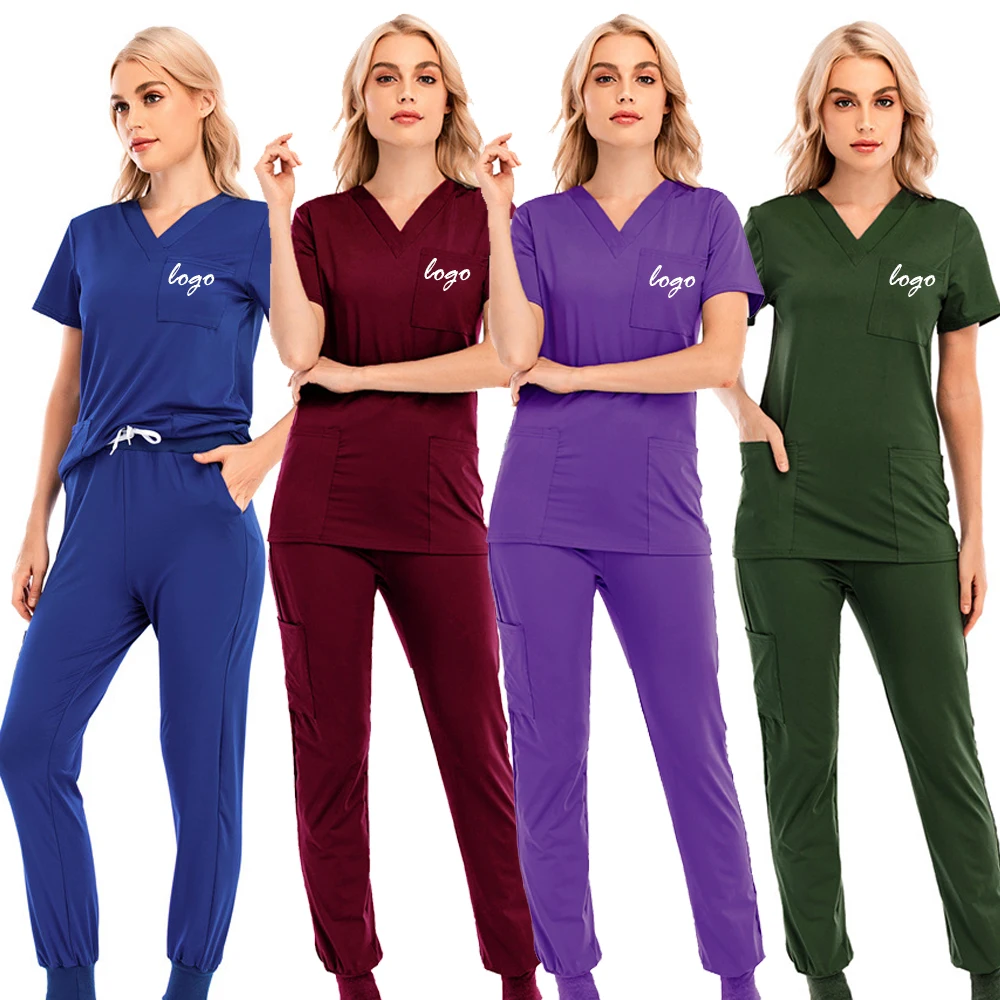 

Fashionable stretch pants private label hospital jogger scrubs 85% polyester 15% spandex scrubs joggers sets