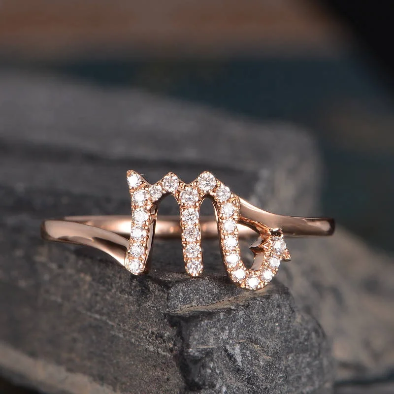 

Letter M Cubic Zircon Engagement Ring Rose Gold Scorpio Logo Copper Rings for Women Wedding Ring Engagement Jewelry