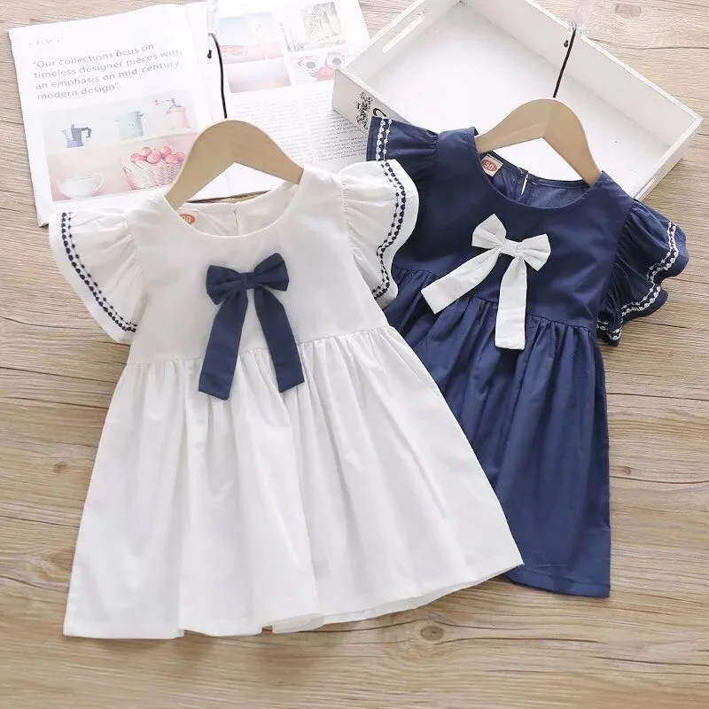 

2020 summer girl clothing cotton ruffle sleeve princess dress cute bow baby girls' dresses