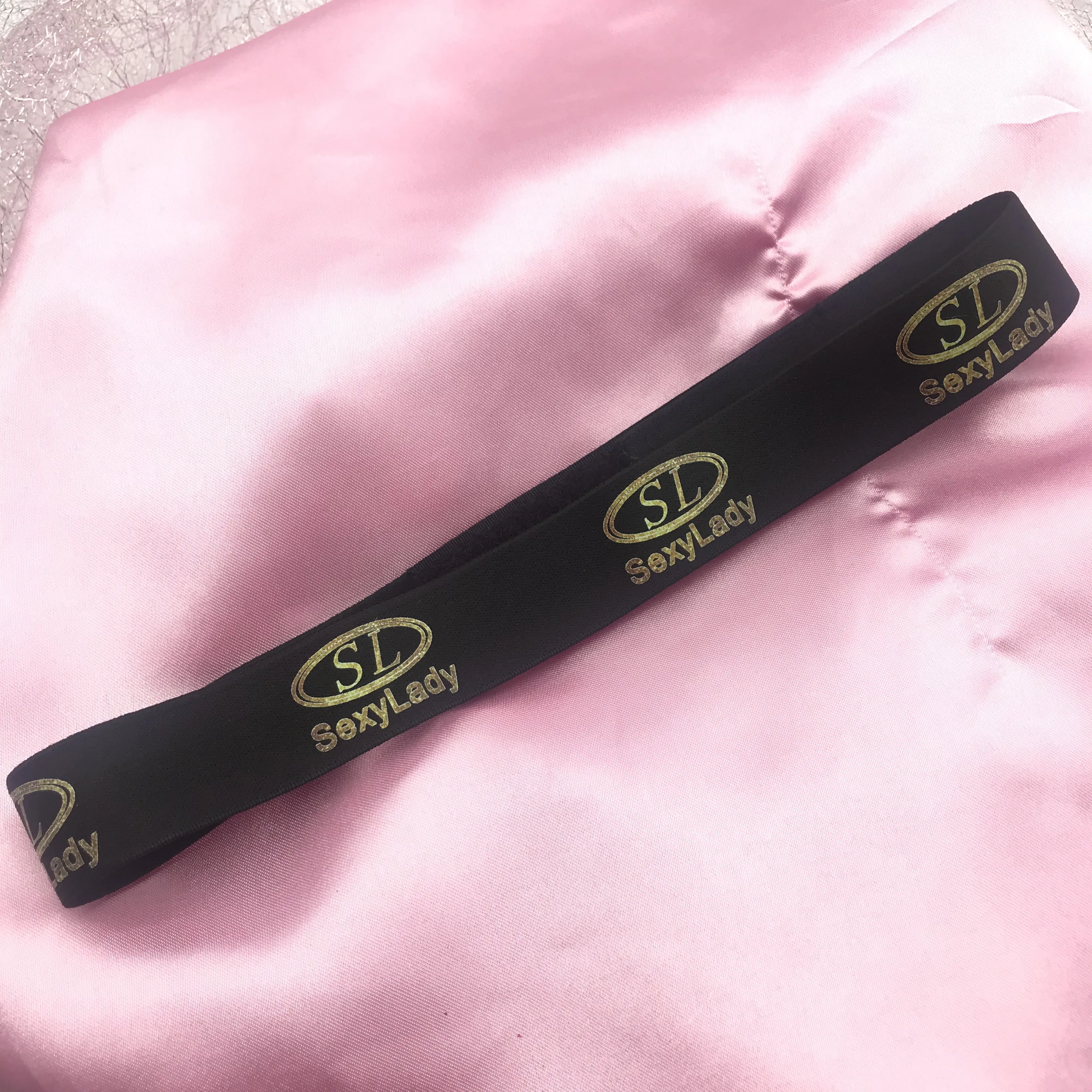 

32mm Wide Custom Logo Printed Black Color Adjustable Wig Elastic Band, Mix