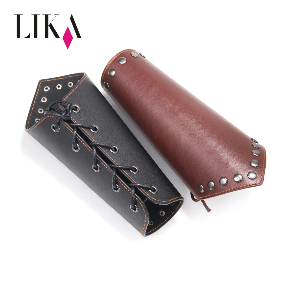 

LIKA european fashion viking punk rocker wide black arm pu leather cuff arm bracelet for costume drama with metal rivet pave