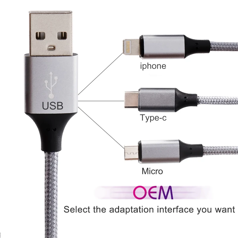 

high quality long micro phone usb-c android type c 5a 3a fast charging cable type 2 wholesale for iphone ios, Red/blue/gray oen