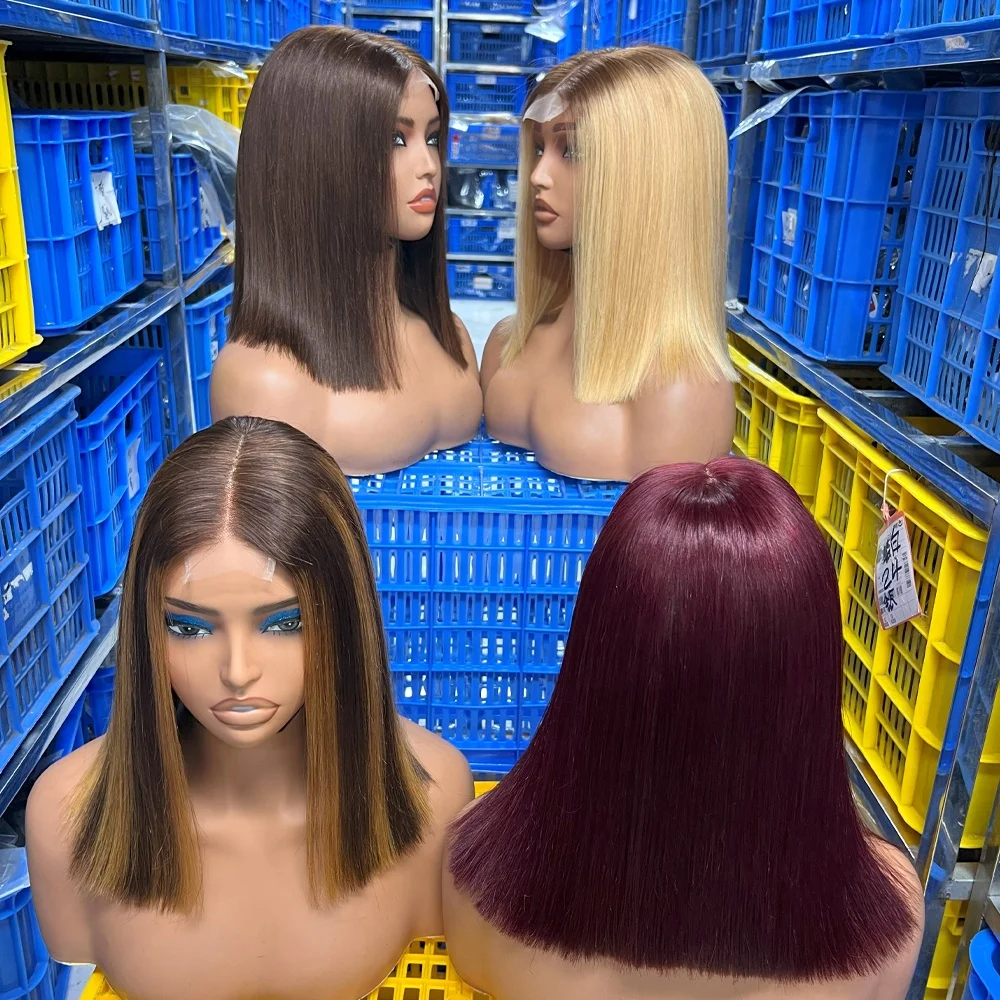 WXJ Wholesale Kim K 2x6 Lace Bob Wigs 12inch Vietnamese Double Drawn Wigs 11A Grade 100% Human Hair Bone Straight Hair Wigs