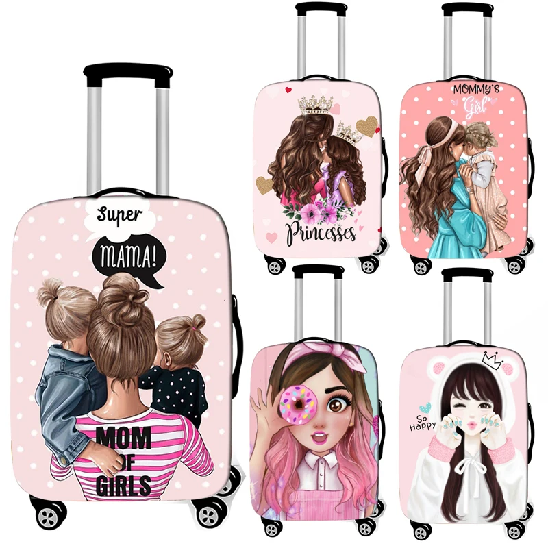 

Customize Dust-proof Travel Spandex Suitcase Cover Cartoon Girls / Super Mom Print Trolley Case Luggage Protective Cover Gift