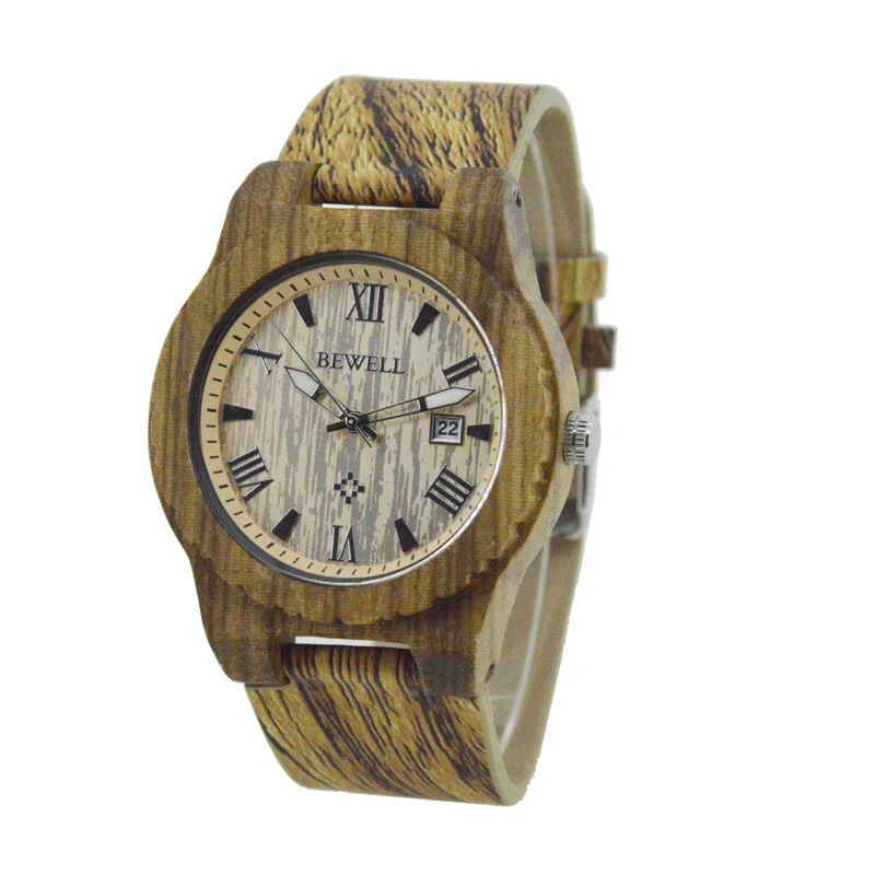 

Cheap wholesale wood watch with PU strap Japan movement men watches