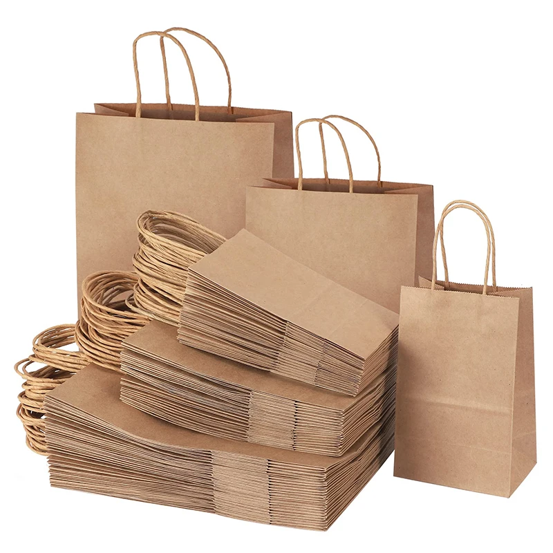 

RTS Wholesale Custom Recyclable White Brown Kraft Paper Bags Takeaway Food Shopping Retail Paper Bag With Handles Your Own Logo