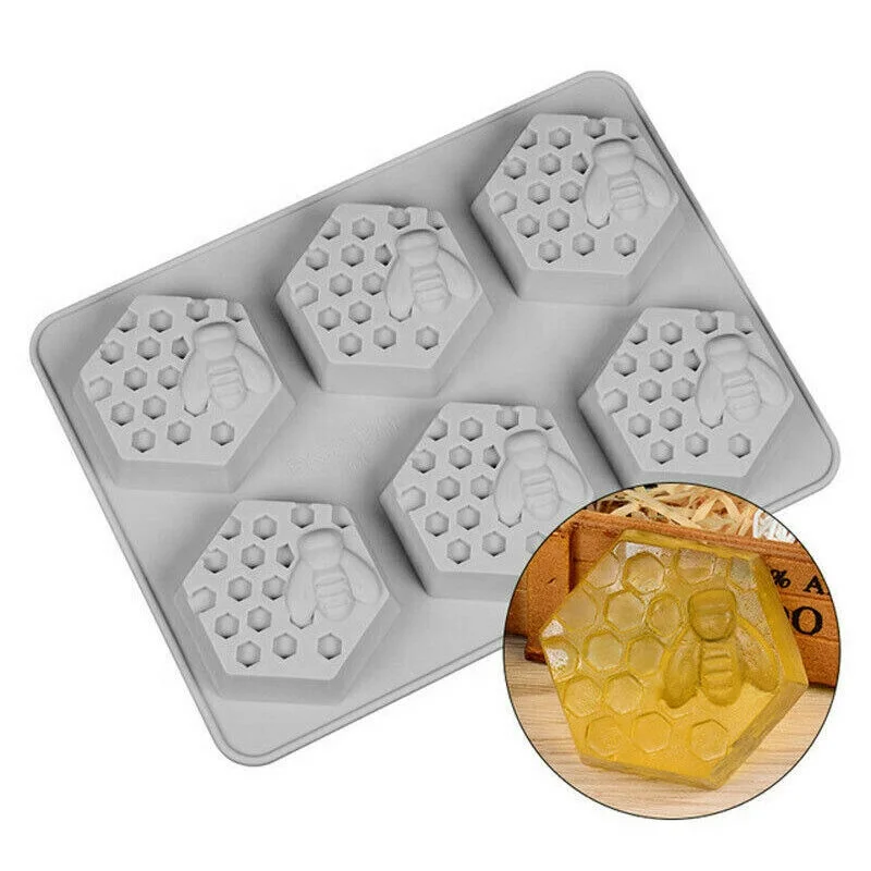 

Food-grade Silicone Mould 6 Hole Honey Bee Design Soap Mold Ice cube cake mold diy handmade soap mold, As shown