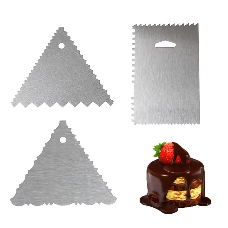 

Stainless Steel Fondant Smoother Cake Cream Scraper Metal Scraper Comb for Cake Decorating Tools