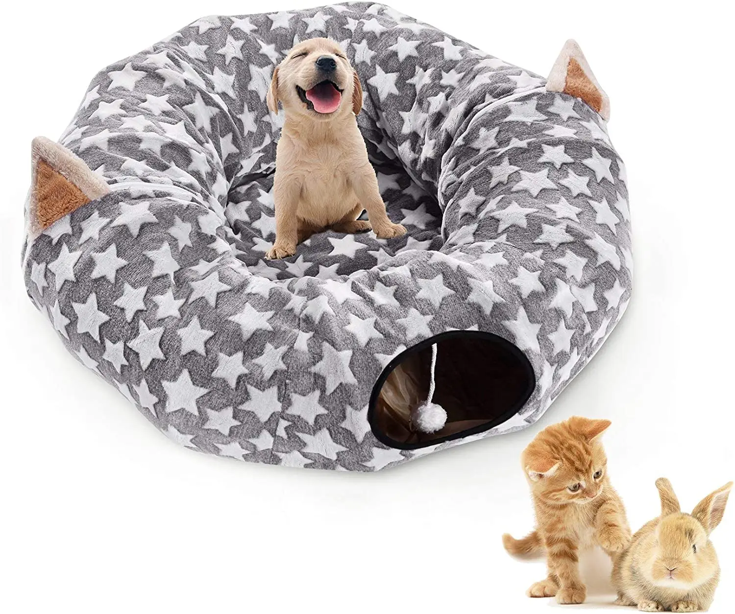 

Hot Sale Cat Dog Plush Tunnel Interactive Pet Toy Foldable Washable Cat Tunnel Bed with Toys Ball