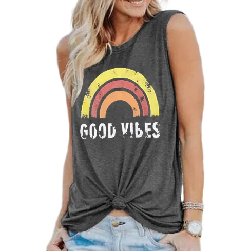 

2020 Fashion O Neck Splicing Sleeveless Female Soft Summer Tops Casual Print Women T-shirt, As shown