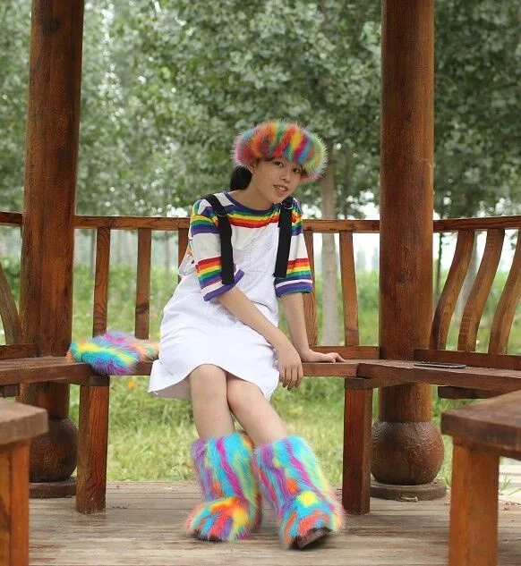 

Furry Boots Winter Shoes Women Snow Boots With Bag Headband 2020 New Luxury Fur Winter Boots For Women High Boot Fur Shoe, As pictures or custom