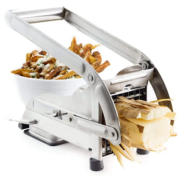 

Non-Slip Suction 2 Blades Stainless Steel Potato Chopper Dicer Potato Cutter Slicer Potato Chipper French Fry Cutter, Silver