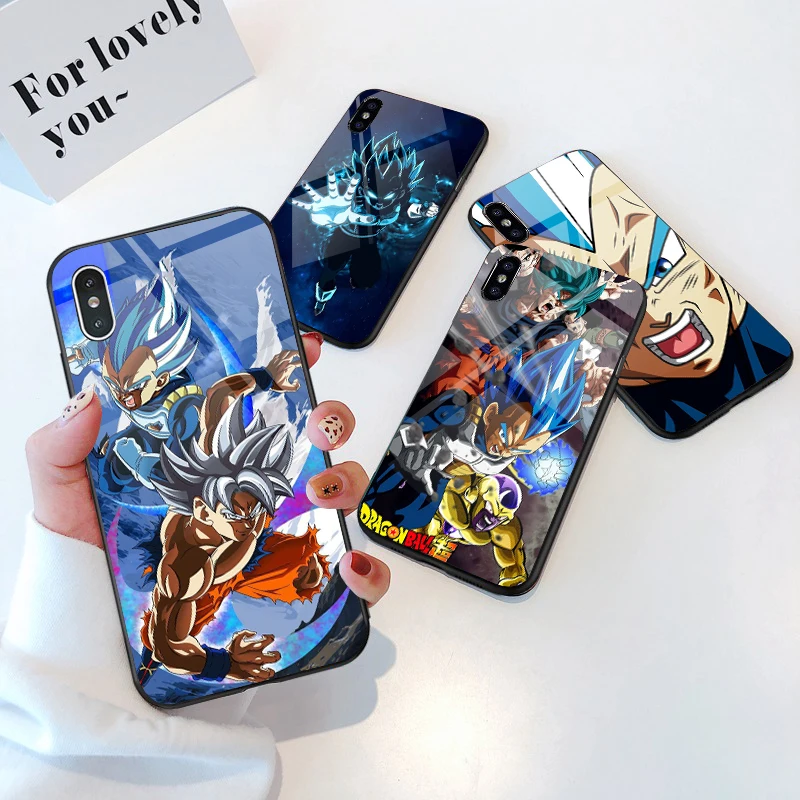 

Factory OEM Print LOGO Design Tempered Glass Handyhull for iPhone Case 12 11 13 7 XR Anime Goku Glossy Phone Case, Black