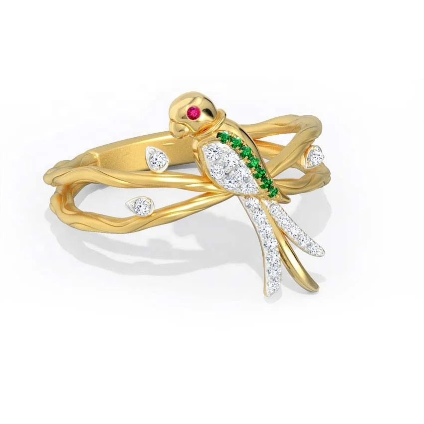 

Wolesale 2021 womens colorful zirconia bird gold plated animal ring jewlery