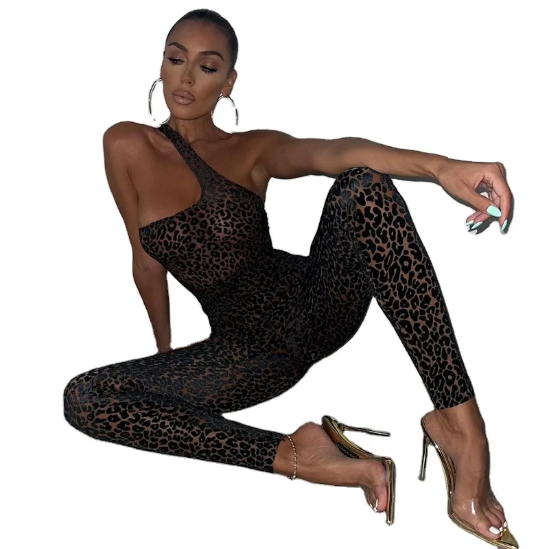 

2021 new arrivals summer design women asymmetrical design leopard printed full length sexy jumpsuits