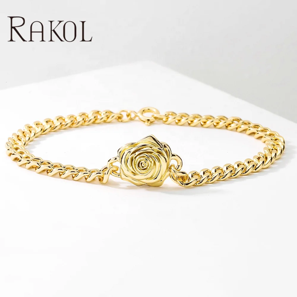 

RAKOL BP2243 2022 hot selling hiphop bracelet for men cuban link bracelet with flower silver hip-hop cuban bracelet