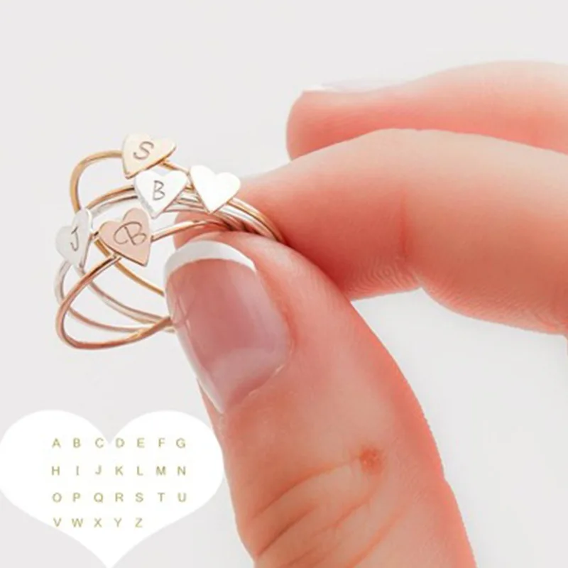 

Wholesale Wish Top Selling Fashion Custom Alloy 26 English A-Z Letter Initial Heart Fingers Ring Jewelry For Couple Gift, 3 colors available