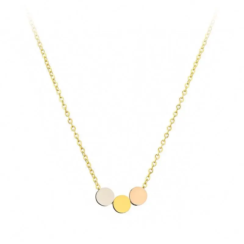 

Tri-color Round Pendant Necklace Stainless Steel 14K Gold Plated Charm Minimalist Clavicle Chain Female Fashion Accessories, Gold color
