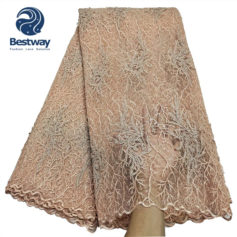 

Bestway Luxury Handmade 3d Bridal French Net Sequins Lace Fabric, Gold, peach, pink, dust pink, grey, water green