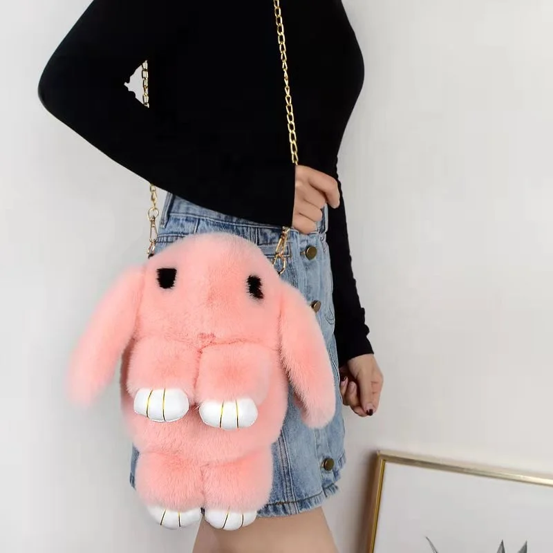 

Fashion Furry Rabbit Backpack Double Shoulder Bag Slant Bag Sling Imitates Rabbit Hair Plush Hand Bunny Ear Rabbit Bag Faux Fur, Various colors