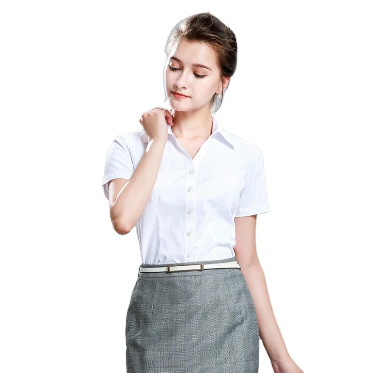 

White lapel short-sleeved button professional casual women's shirt, Picture color