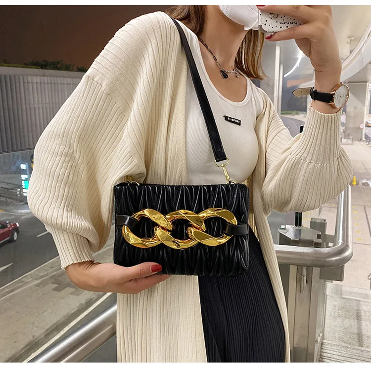 

AZB573 Wrinkle Design Thick Chains Decorative Quilted mini bag crossbody Women Pu Leather Crossbody Shoulder Bags For Women, As the photo, various color available