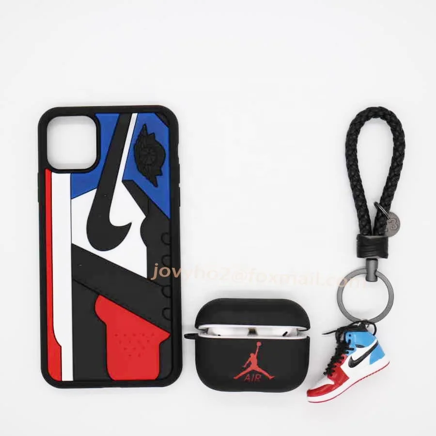 

High quality 3D sneaker phone cases collection with mini sneaker keychain pro cases used for airpods set of 3pcs