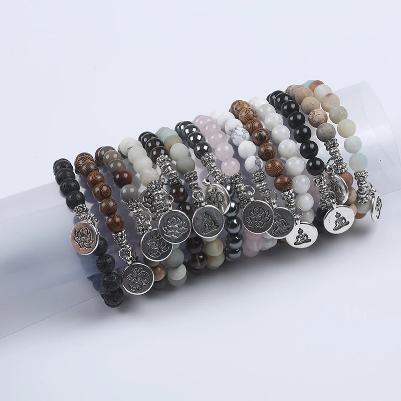 

Hot Sale Chakra Yoga healing Stone 8mm Natural Round Stone Beads Bracelets For human