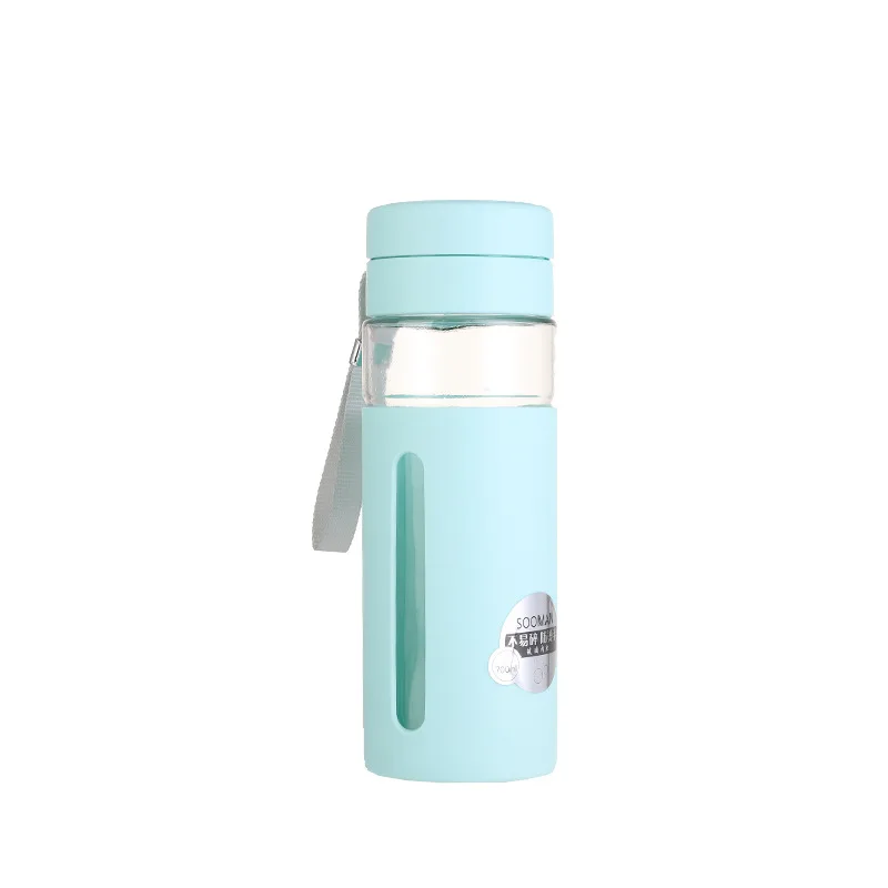 

Mikenda bottle glass water wholesale borosilicate glass water bottle with plastic shell, Can be customized