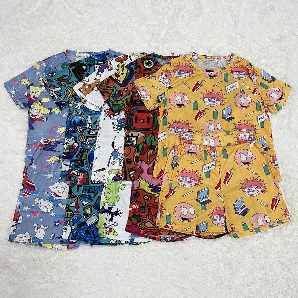 

2021 Casual Plus Size 3XL Rugrats Cartoon Printing Short Sleeve Tops Summer Shorts Tracksuits 2 Two Piece Sets Women Clothing, Picture